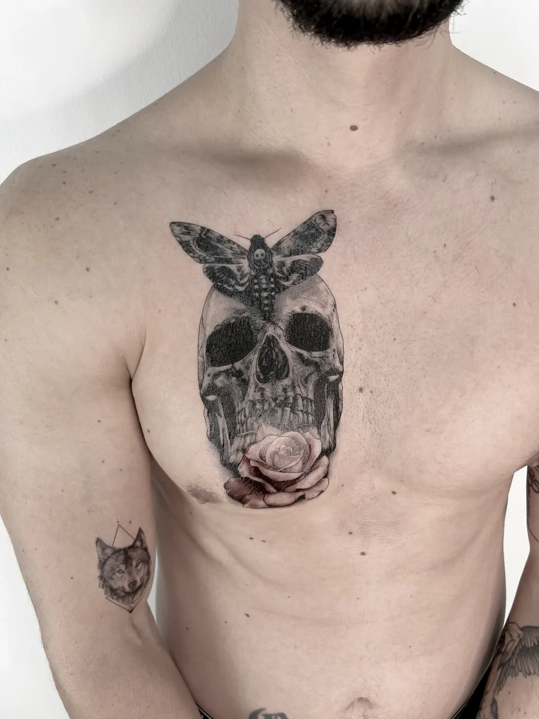 Black-and-grey skull tattoo