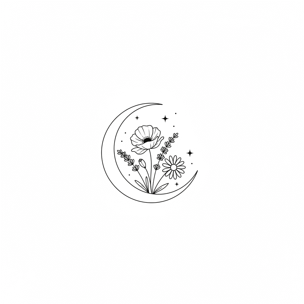 Moon & wildflowers — Minimalist / Fine line
