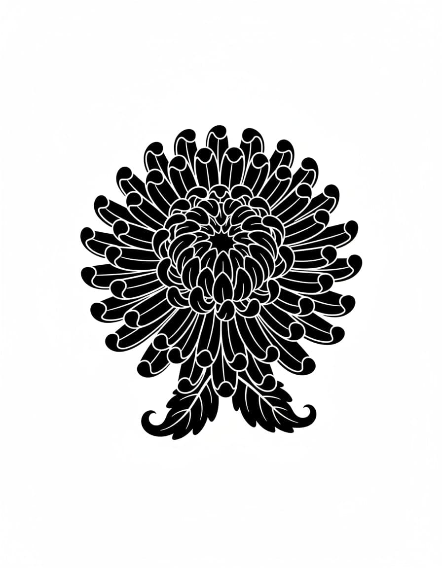 Blackwork Chrysanthemum Block Print Temporary Tattoo — view 1