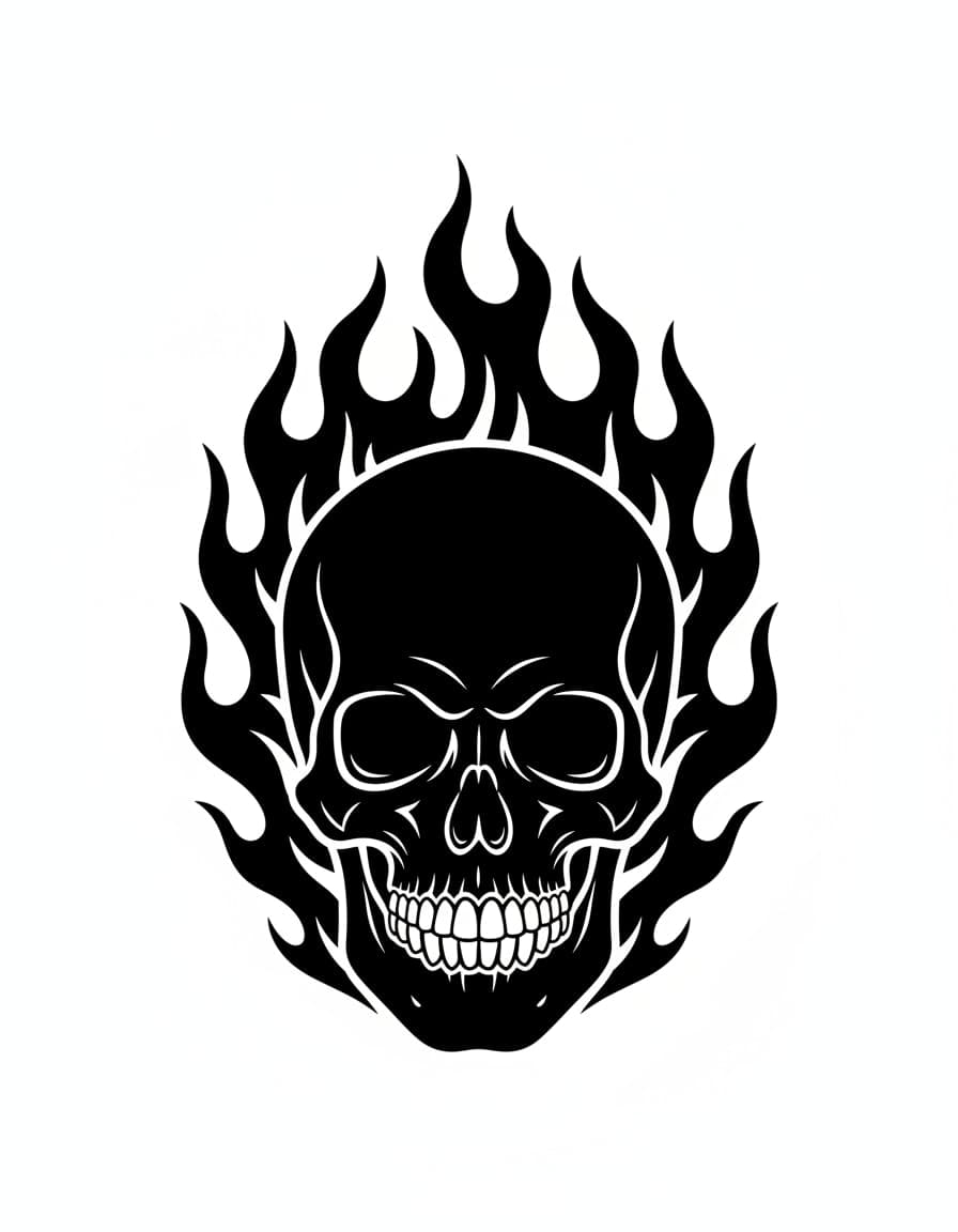 Blackwork Flaming Skull Temporary Tattoo — view 1