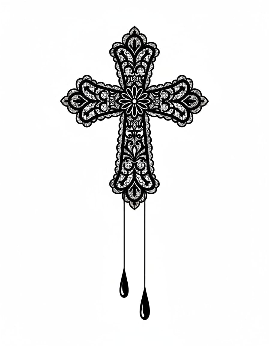 Blackwork Gothic Lace Cross Temporary Tattoo — view 1
