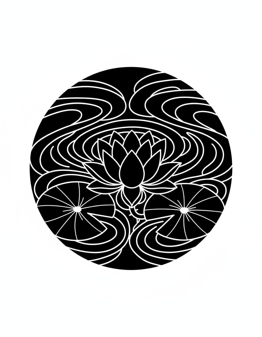 Blackwork Inked Lotus Pond Temporary Tattoo — view 1