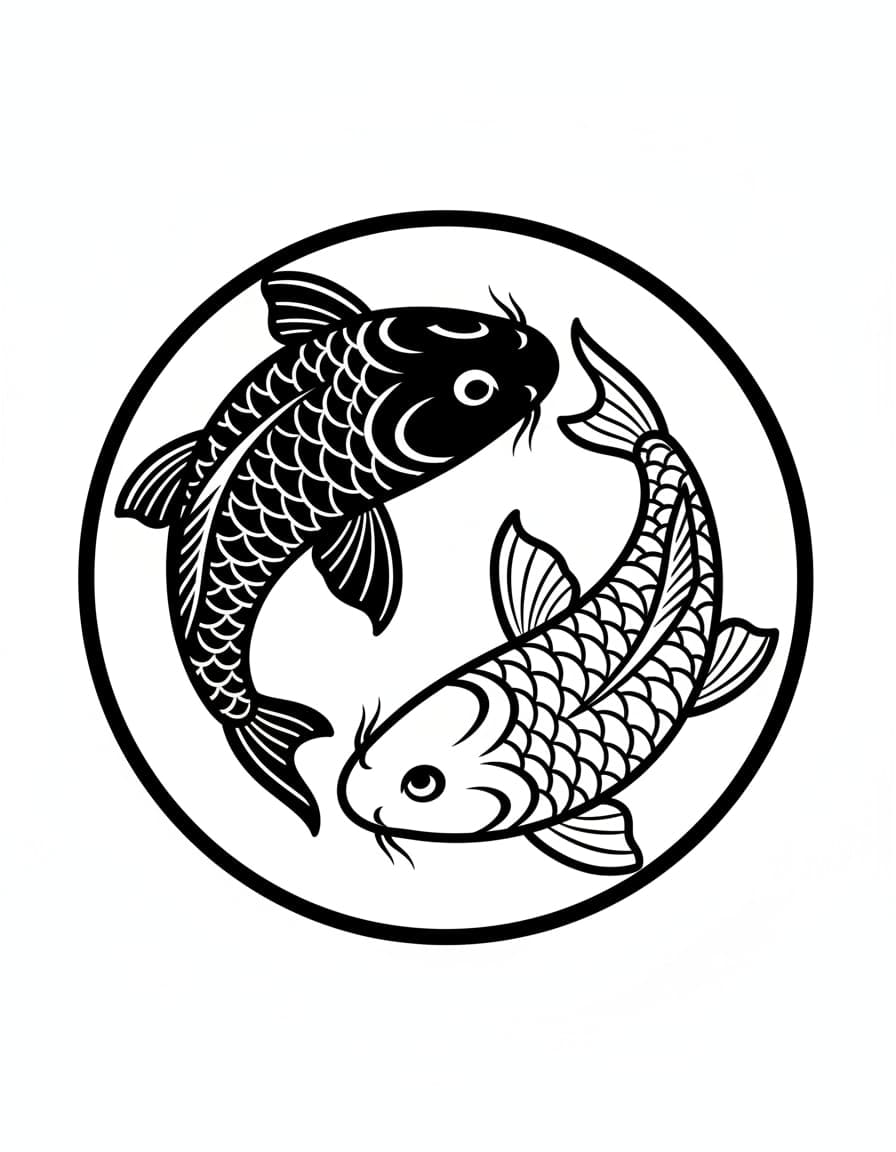 Blackwork Koi Yin Yang Temporary Tattoo — view 1