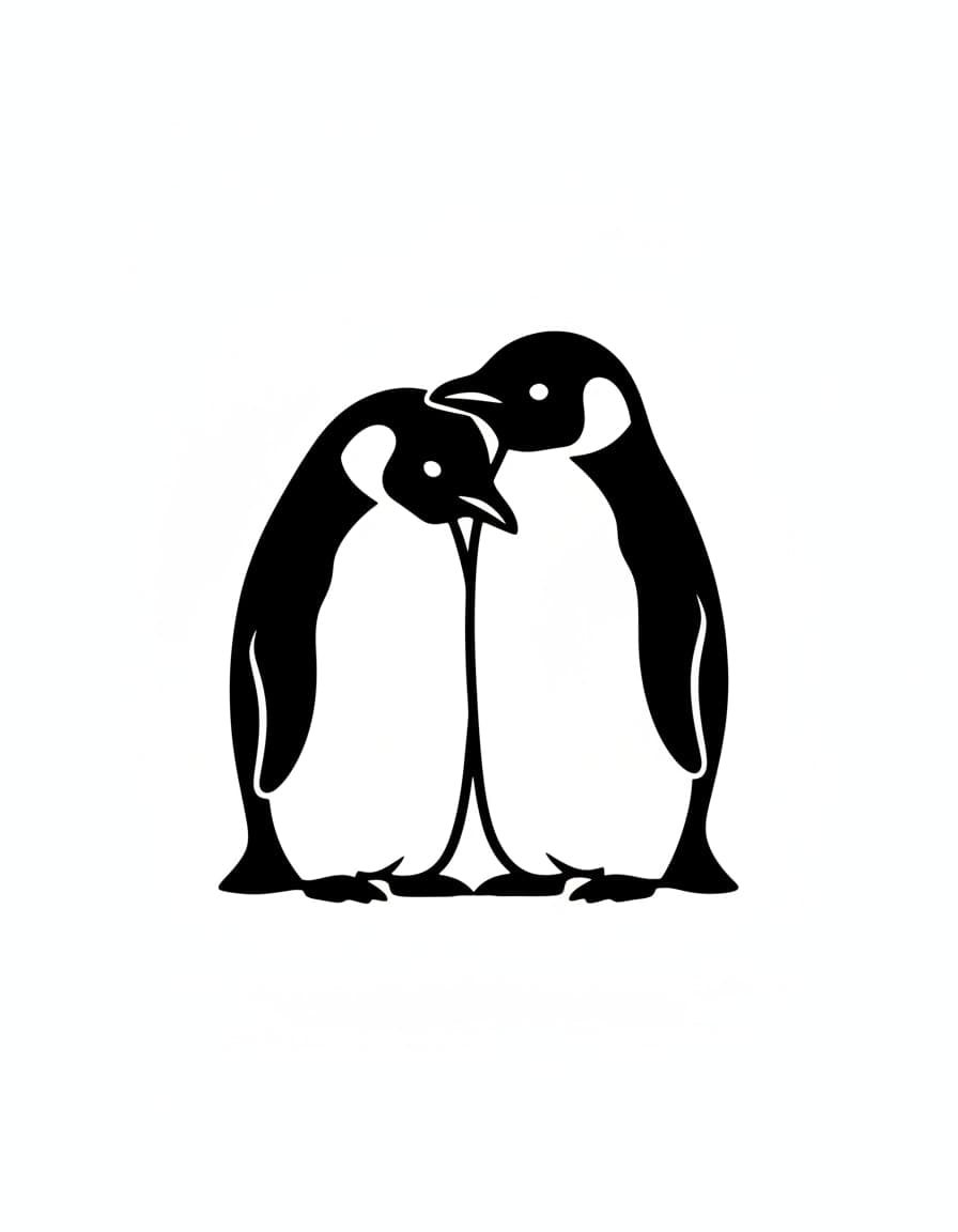 Blackwork Penguin Pair Temporary Tattoo — view 1