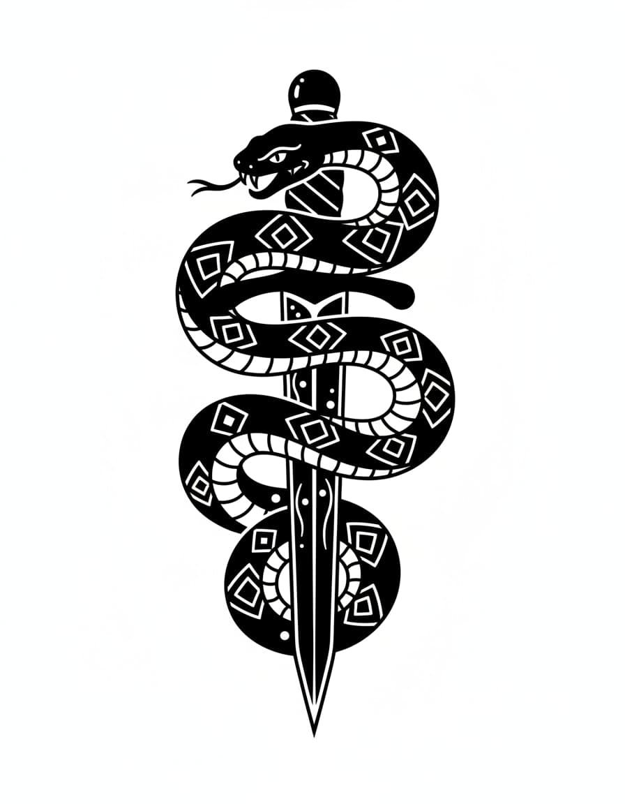 Blackwork Snake and Dagger Temporary Tattoo — view 1