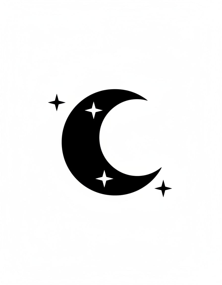 Blackwork Solid Crescent and Stars Temporary Tattoo — view 1