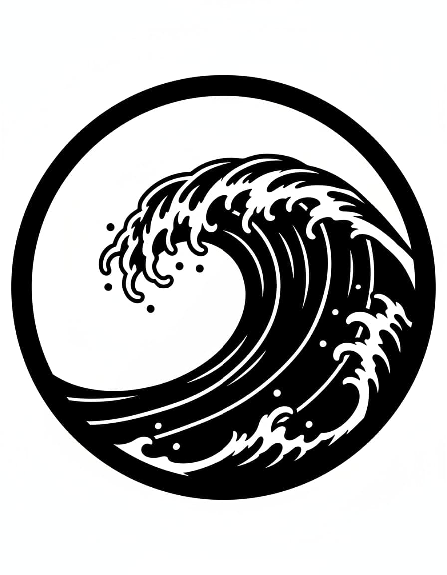 Blackwork Storm Wave Roundel Temporary Tattoo