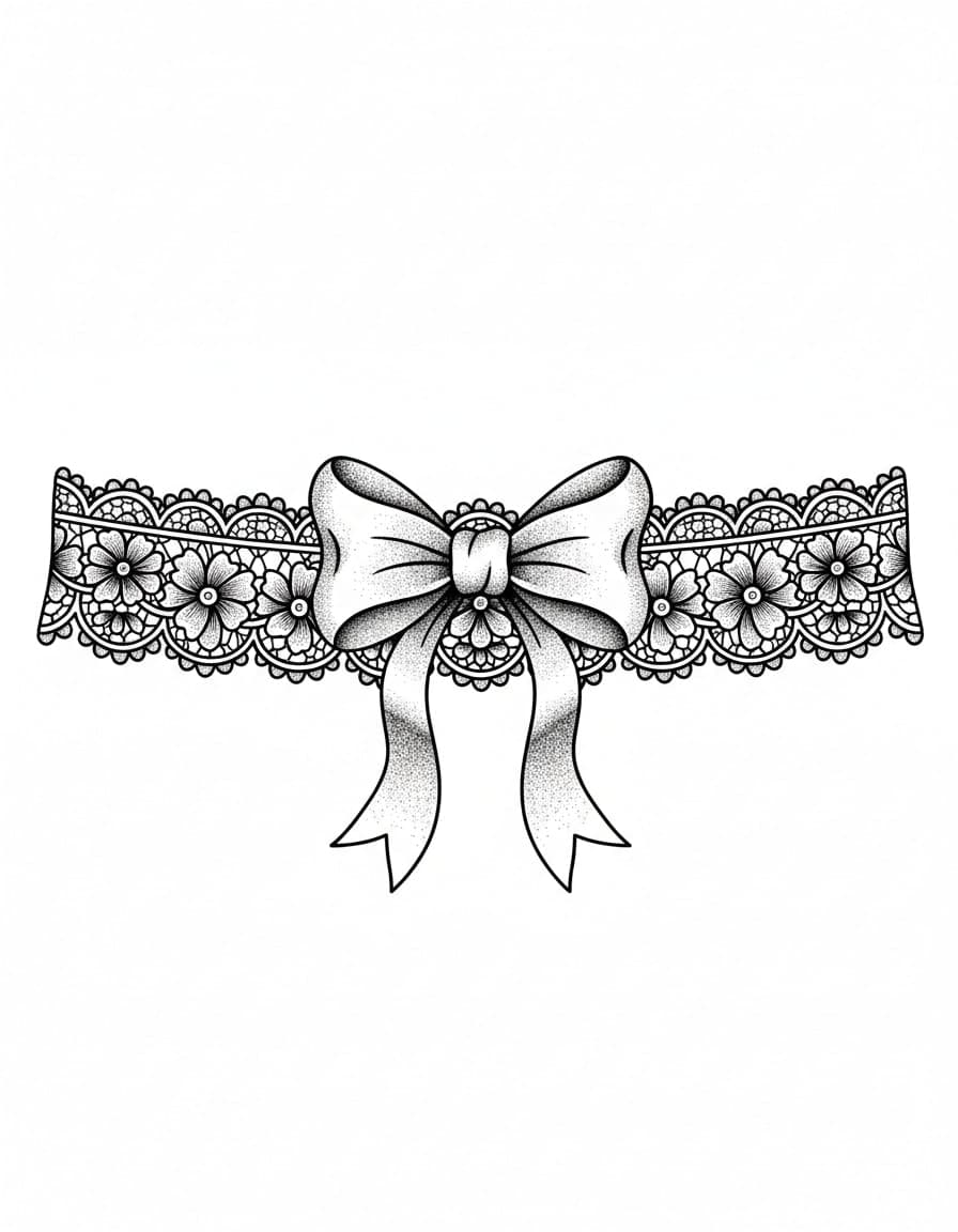 Dotwork Dotted Lace Garter Bow Temporary Tattoo — view 1