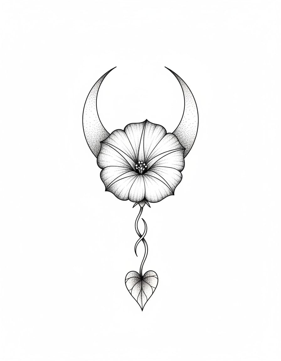 Dotwork Moonflower Night Bloom Temporary Tattoo — view 1