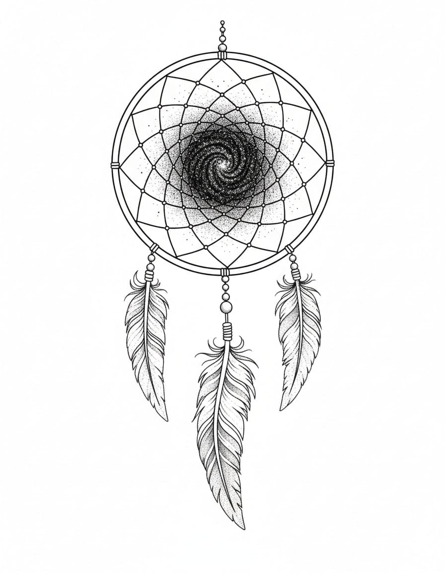 Dotwork Nebula Dream Catcher Temporary Tattoo — view 1