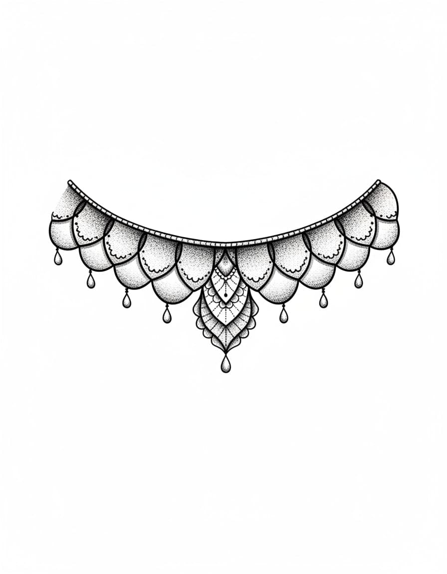 Dotwork Under-Bust Lace Curve Temporary Tattoo — view 1
