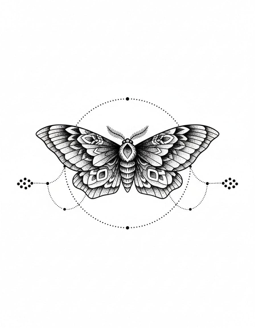 Dotwork Under-Bust Moth Mandala Temporary Tattoo — view 1