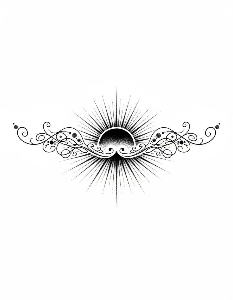 Dotwork Under-Bust Sun Ray Fan Temporary Tattoo — view 1