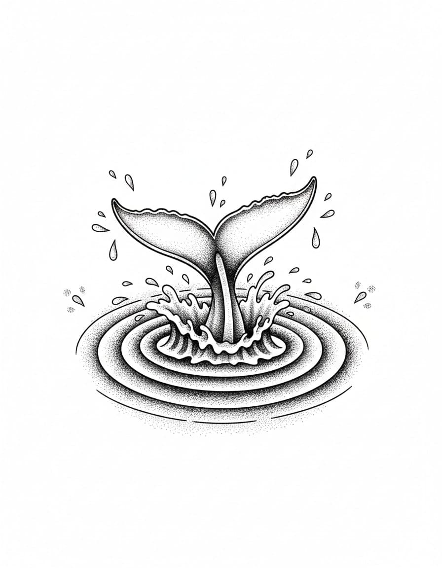 Dotwork Whale Tail Dive Temporary Tattoo — view 1