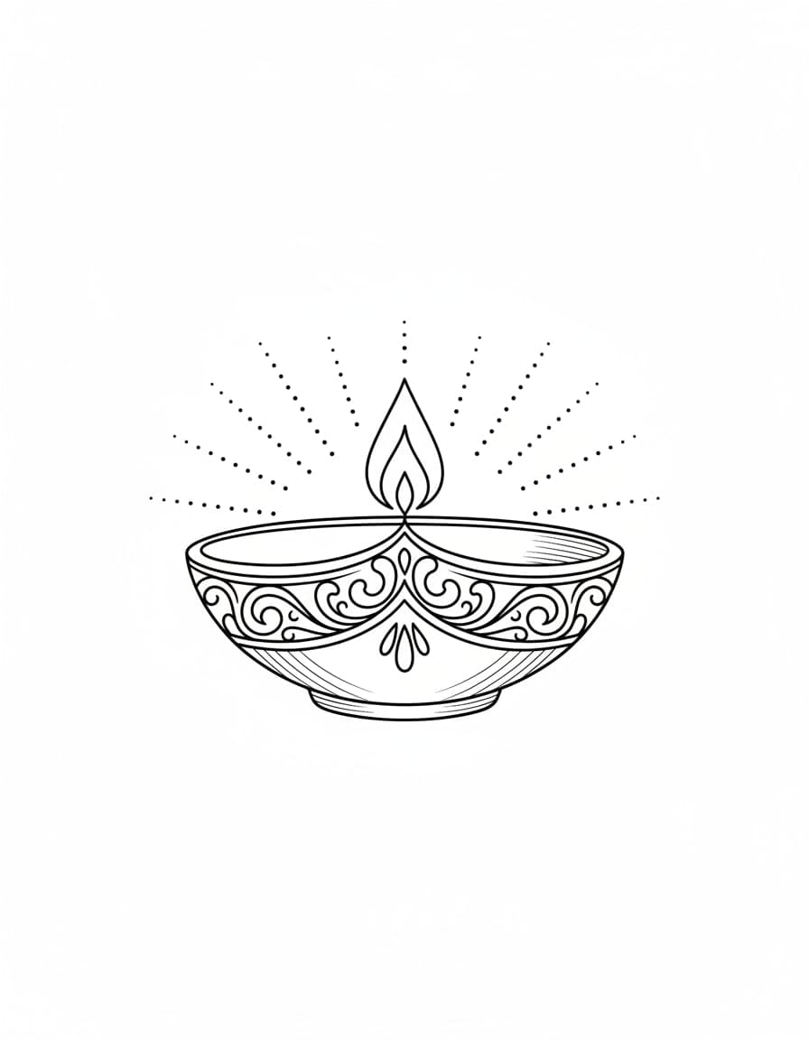 Fine Line Diya Lamp Temporary Tattoo — view 1