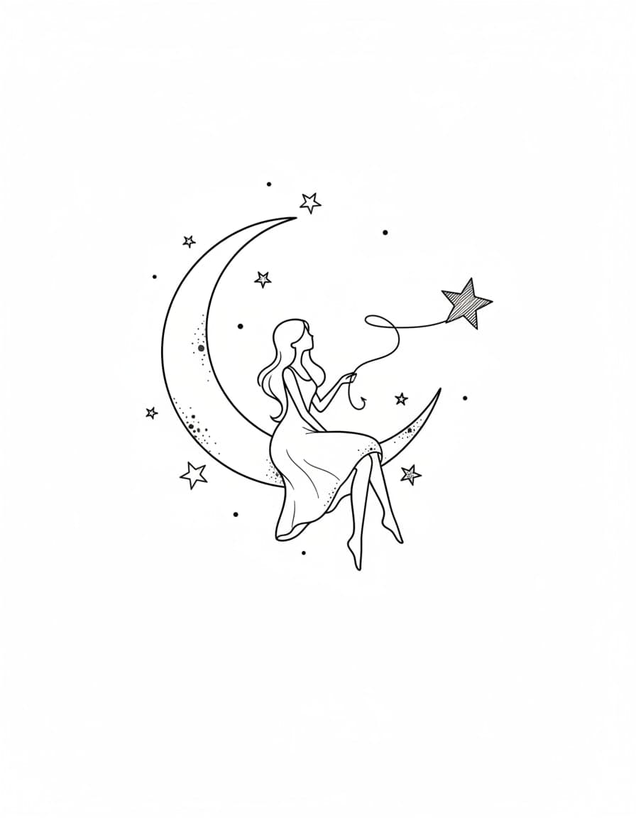 Fine Line Stargazer Girl Temporary Tattoo — view 1