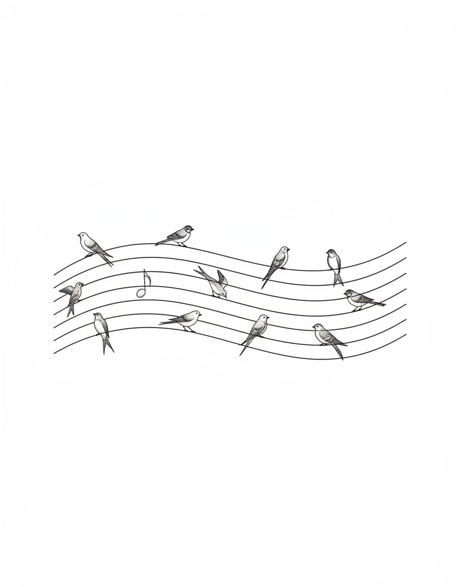 Fine Line Stave Bird Line Temporary Tattoo — view 1