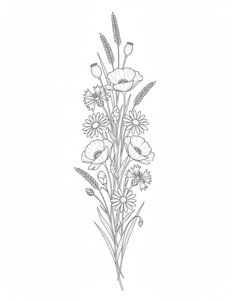 Fine Line Wildflower Meadow Sleeve Temporary Tattoo — view 1