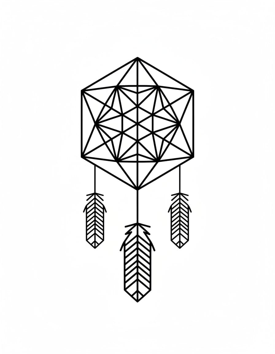 Geometric Hexagon Dream Catcher Temporary Tattoo — view 1