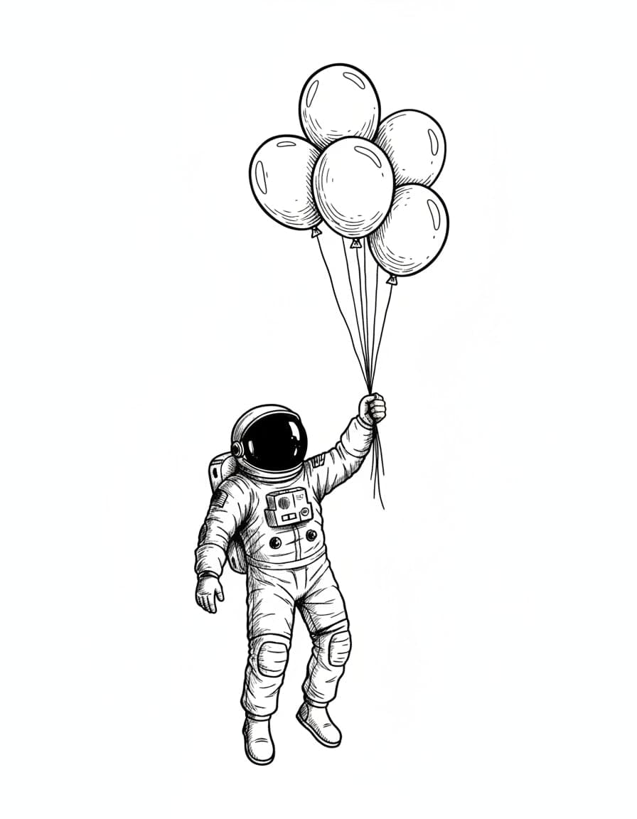 Illustrative Astronaut with Balloons Temporary Tattoo