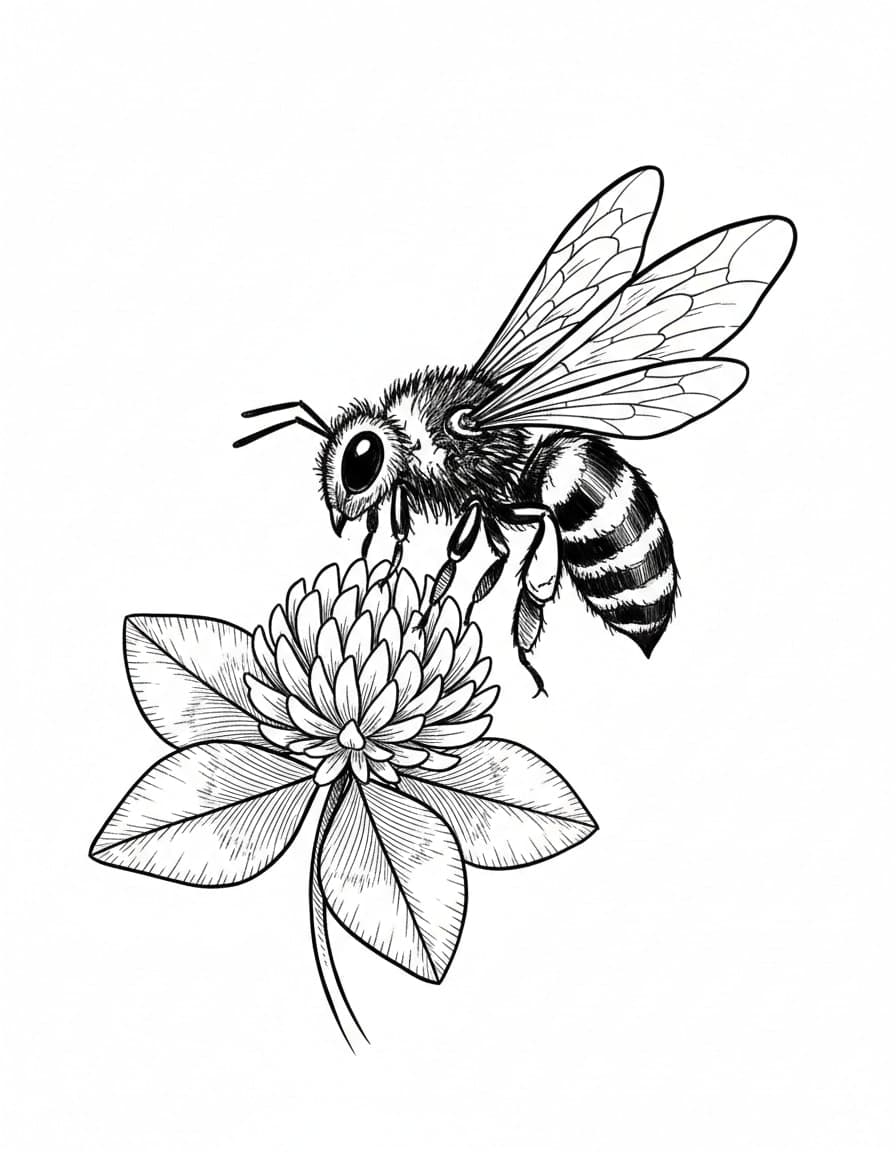 Illustrative Bee on Clover Temporary Tattoo