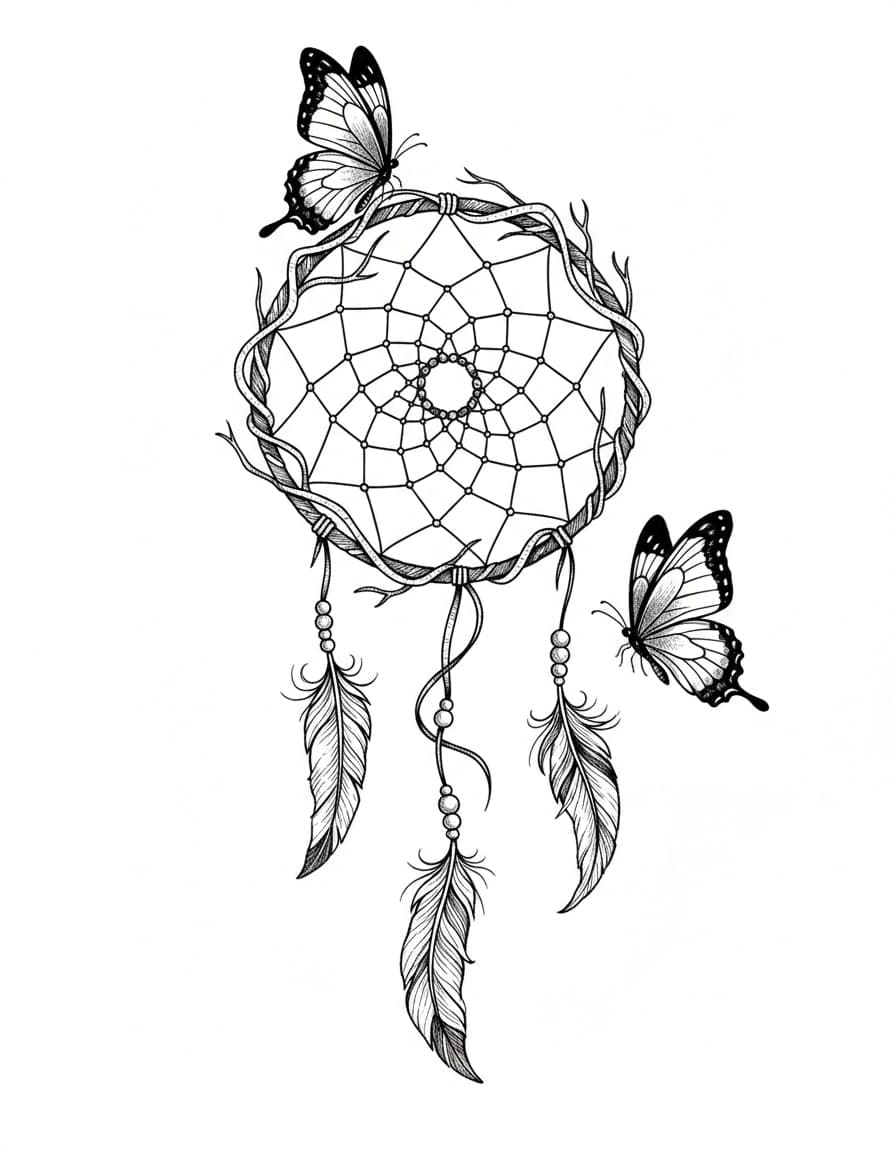 Illustrative Butterfly Dream Catcher Temporary Tattoo