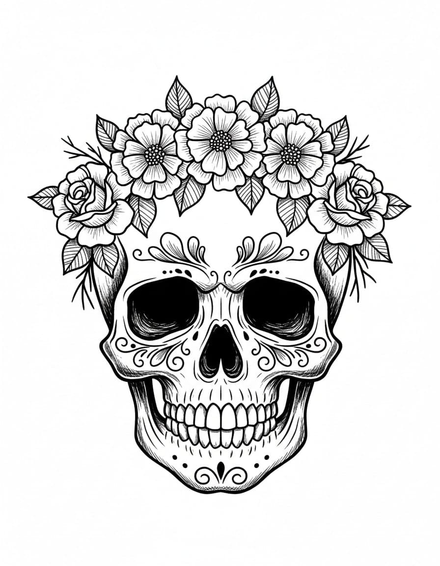 Illustrative Catrina Skull Temporary Tattoo
