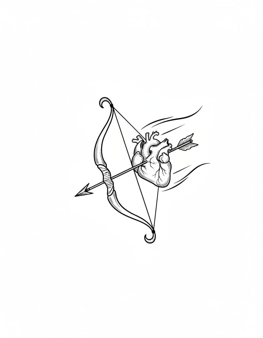 Illustrative Cupid Bow and Heart Temporary Tattoo