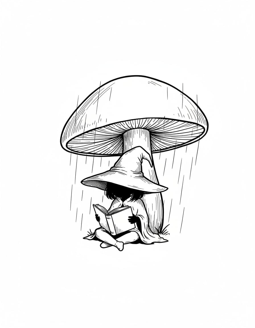 Illustrative Forest Witch Reading Temporary Tattoo — view 1