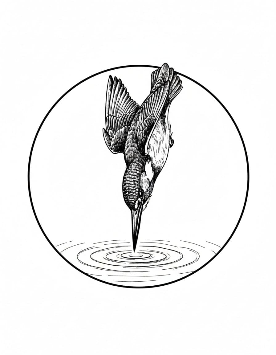 Illustrative Kingfisher Dive Temporary Tattoo