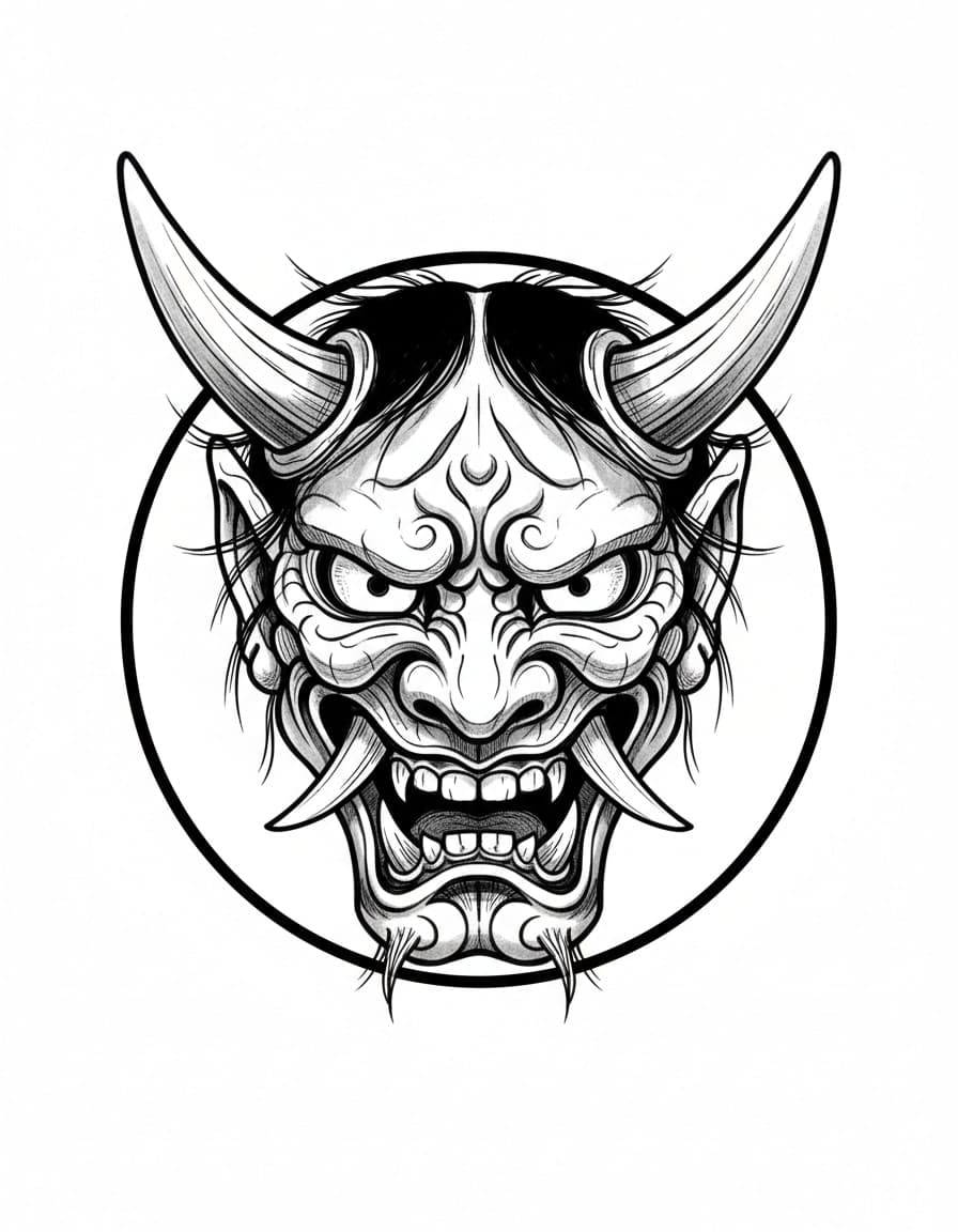 Illustrative Oni Mask Temporary Tattoo — view 1