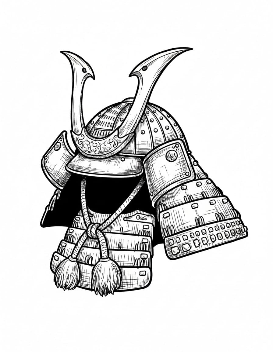 Illustrative Samurai Helmet Temporary Tattoo — view 1