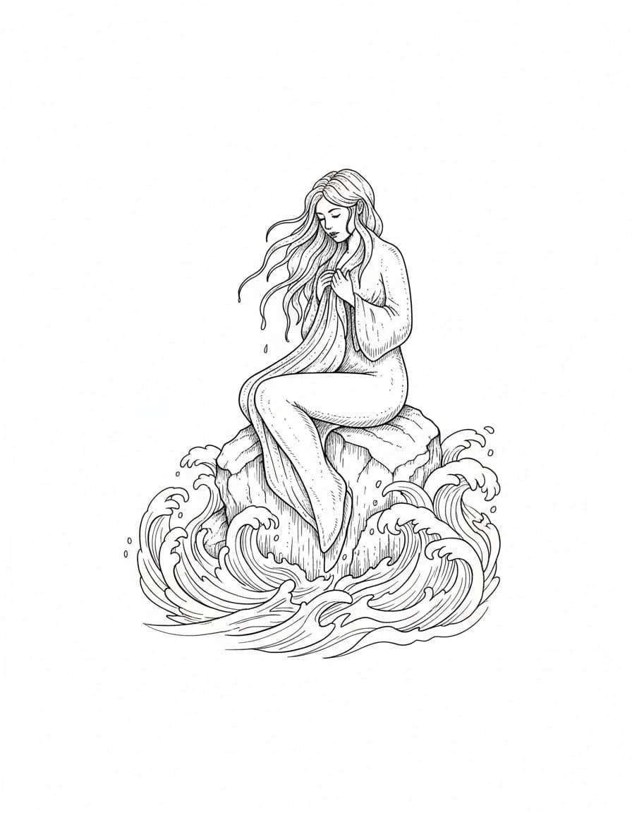 Illustrative Selkie by the Shore Temporary Tattoo