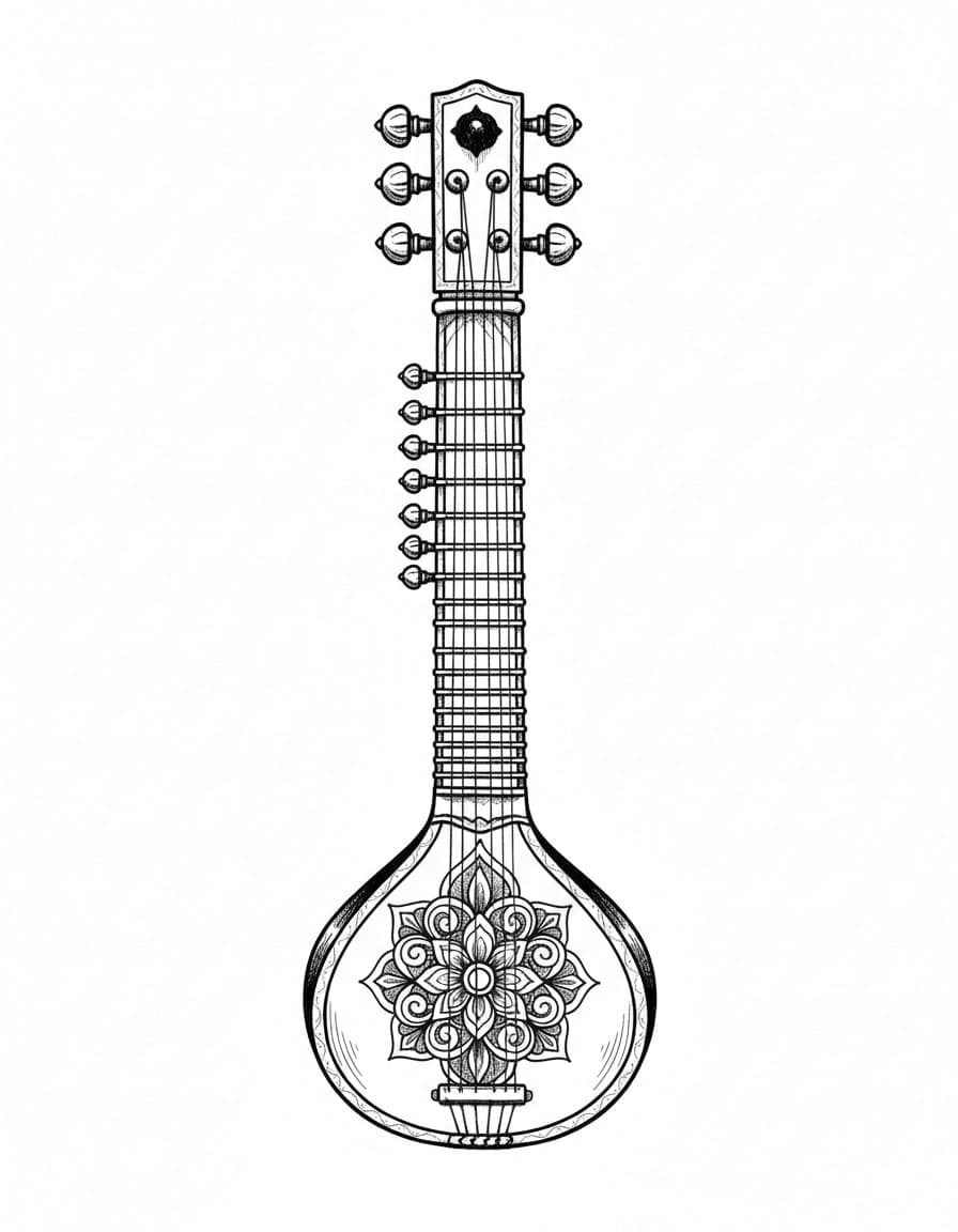 Illustrative Sitar Temporary Tattoo — view 1