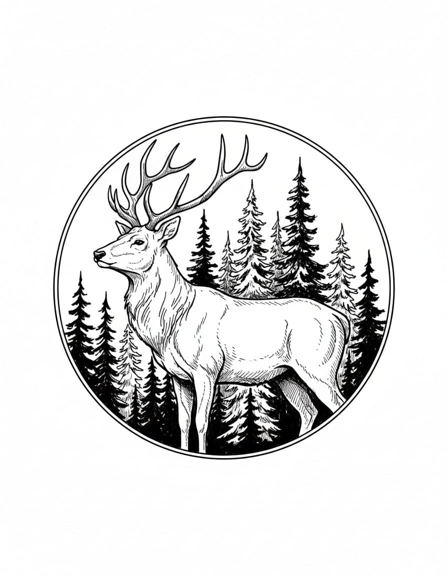 Illustrative Stag in the Pines Temporary Tattoo — view 1