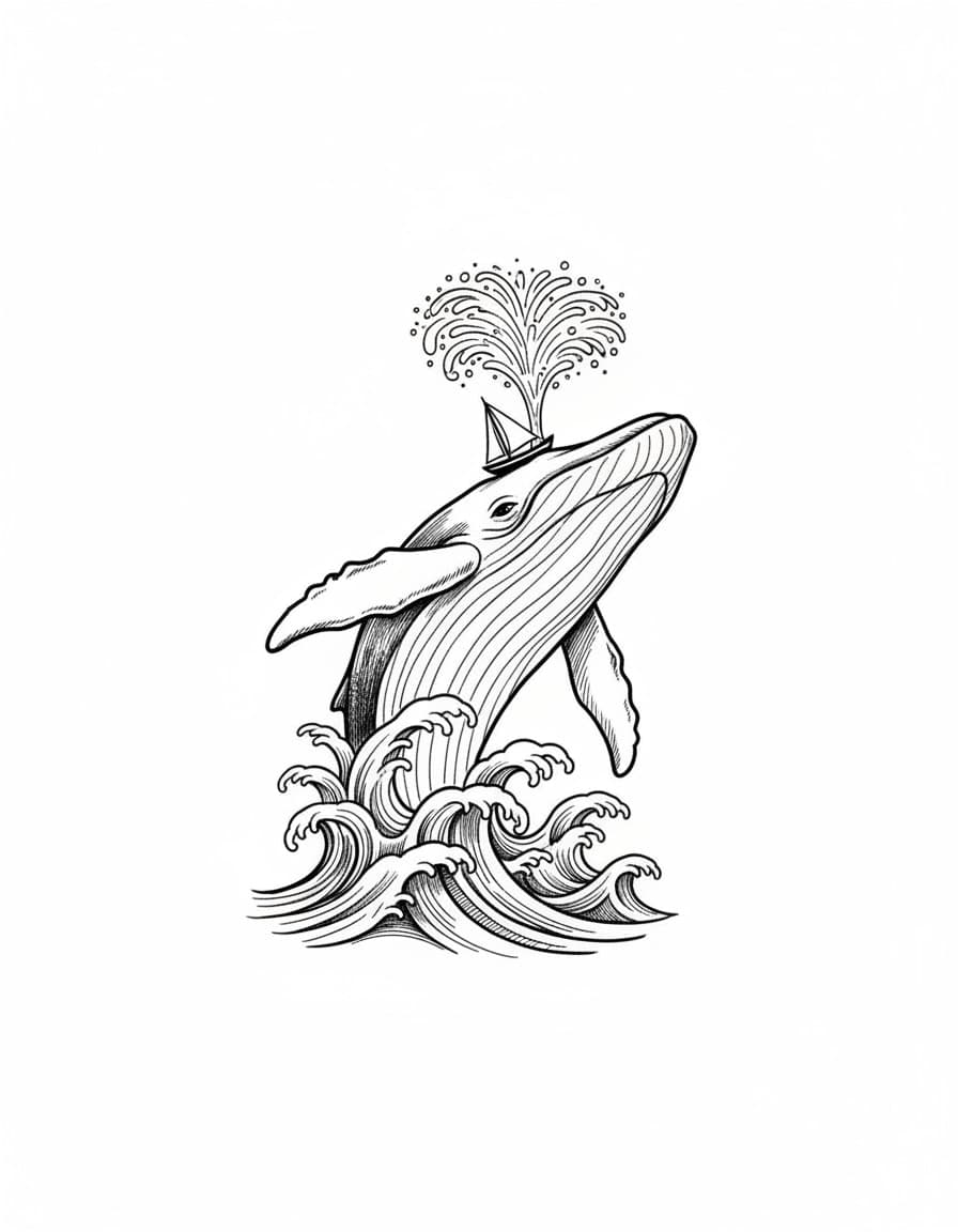 Illustrative Whale and Sailboat Temporary Tattoo — view 1