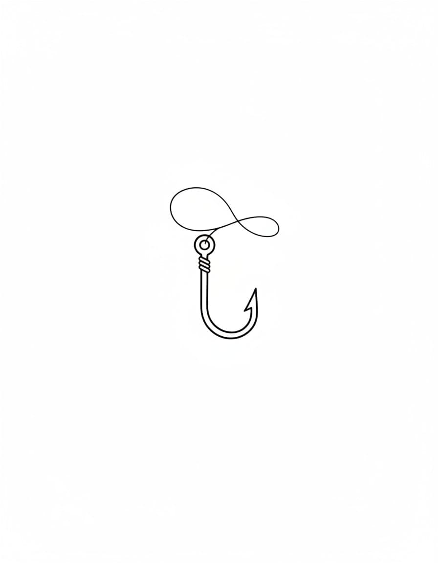 Minimalist Fish Hook and Line Temporary Tattoo
