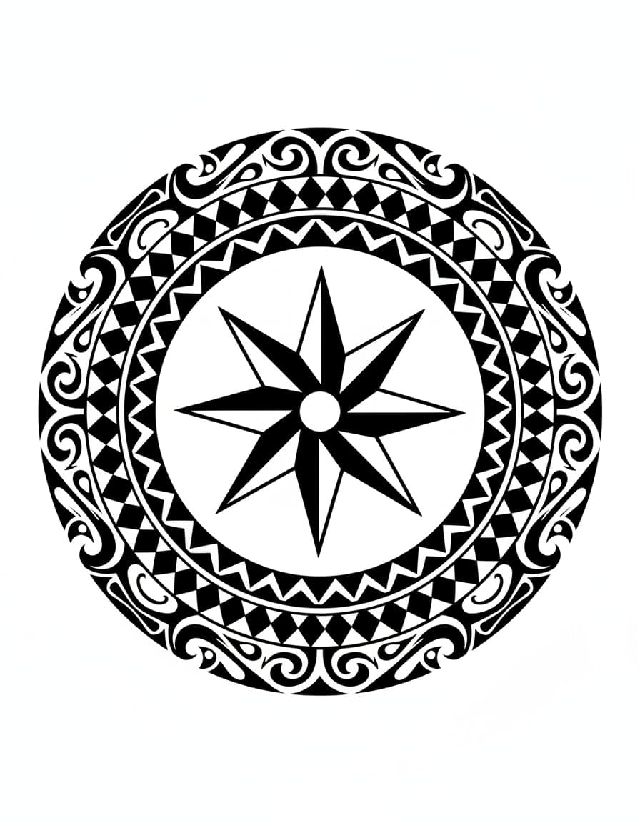 Polynesian-Style Compass Star Temporary Tattoo — view 1