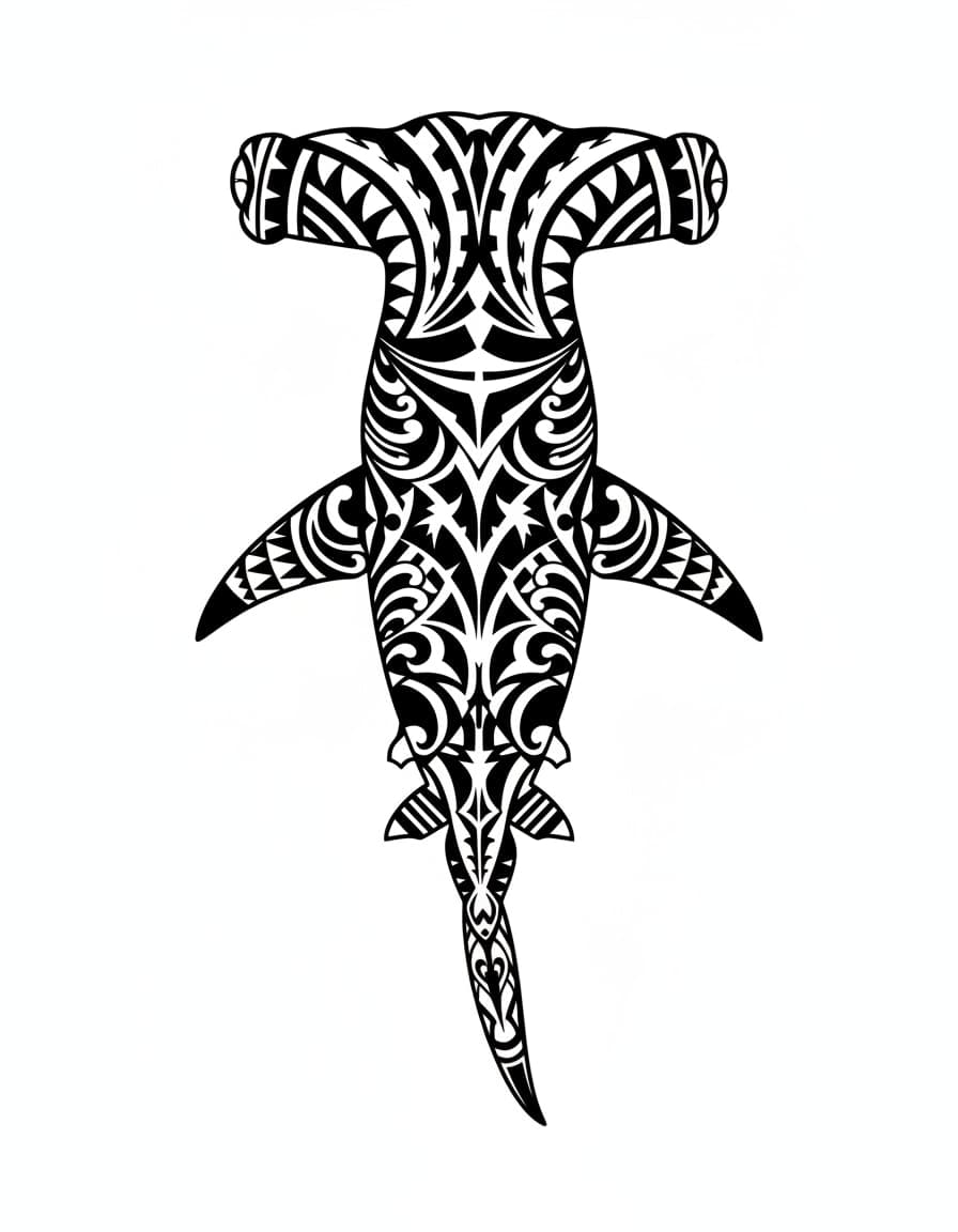 Polynesian-Style Hammerhead Temporary Tattoo — view 1