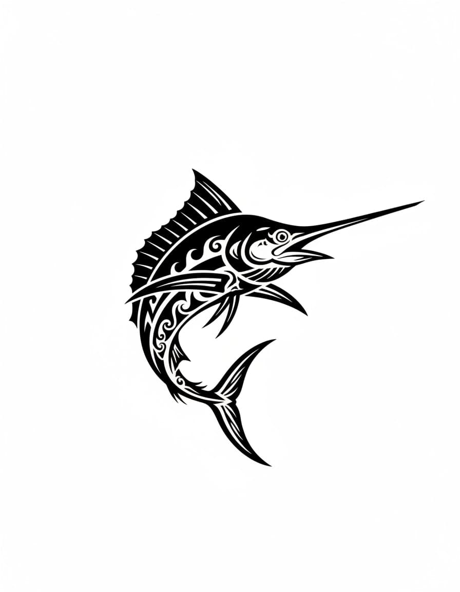 Polynesian-Style Marlin Temporary Tattoo — view 1