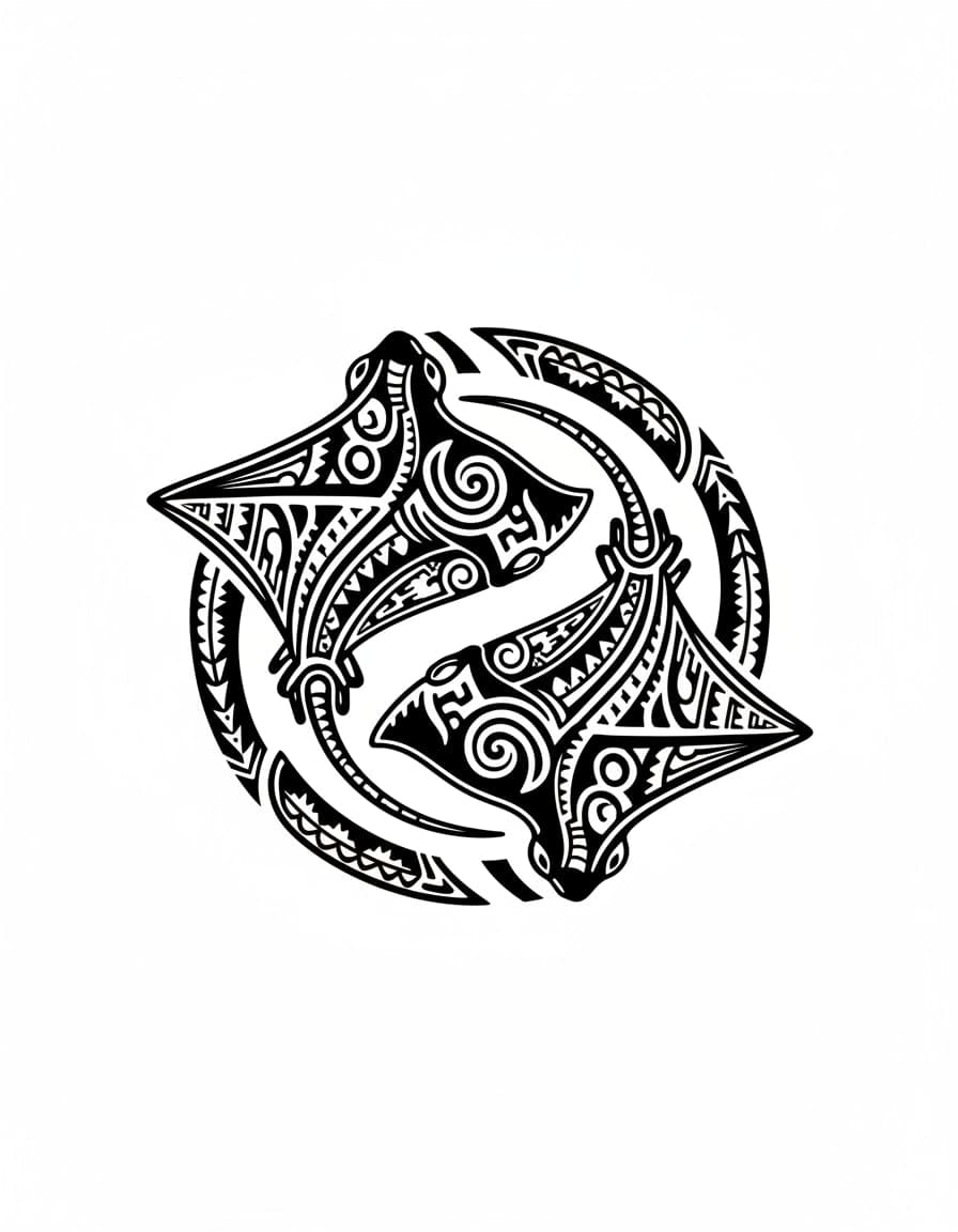 Polynesian-Style Stingray Pair Temporary Tattoo