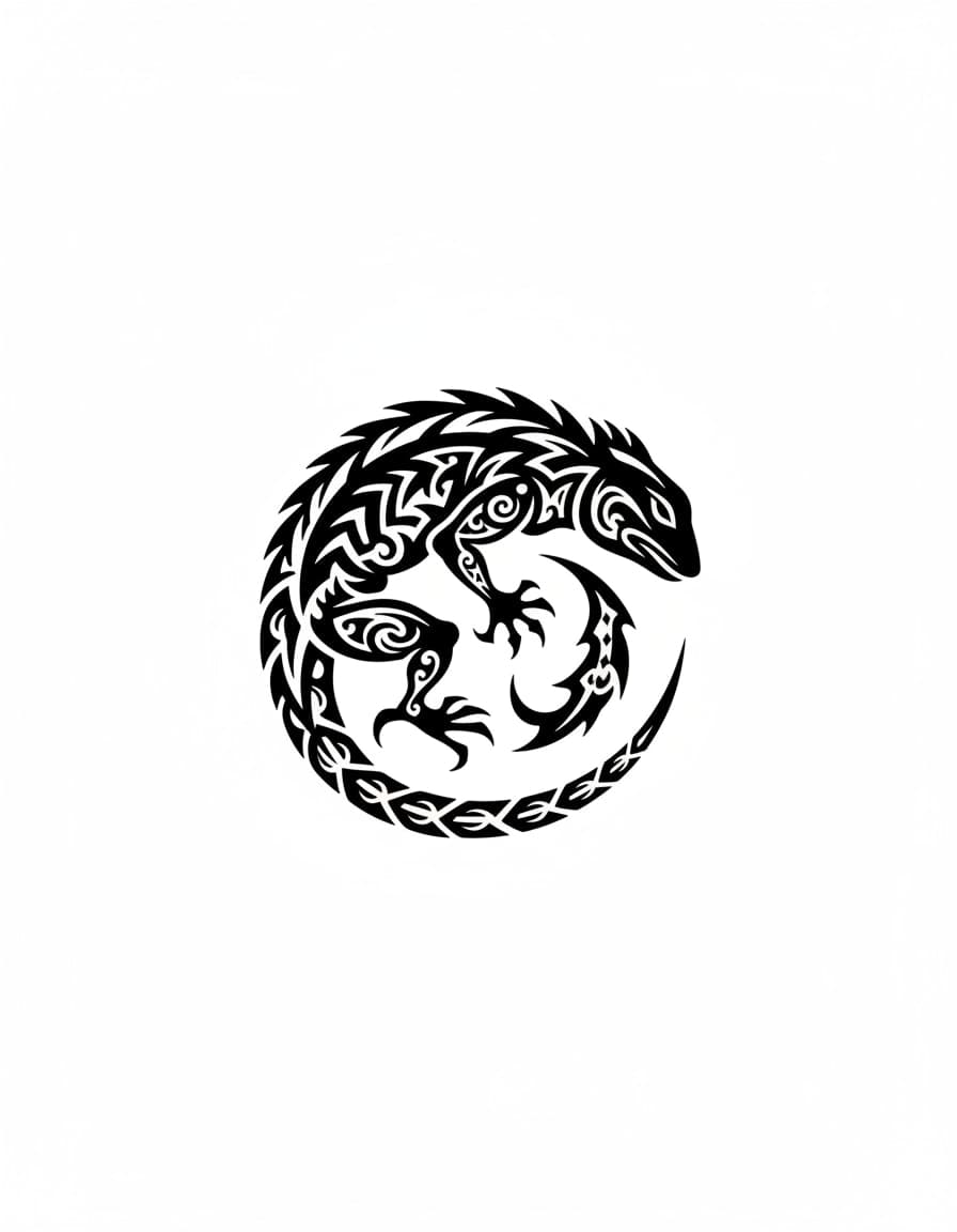 Tribal Tribal Lizard Spiral Temporary Tattoo