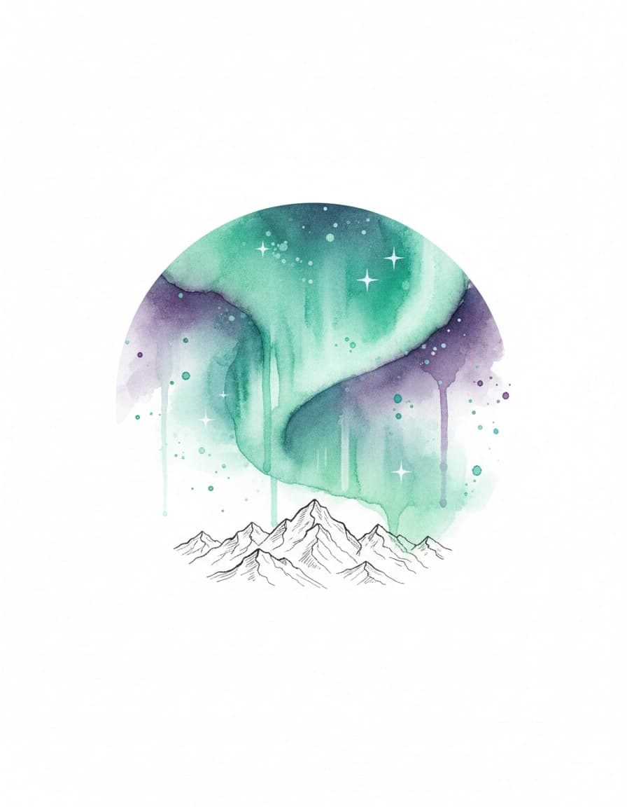 Watercolour Aurora Mountains Temporary Tattoo