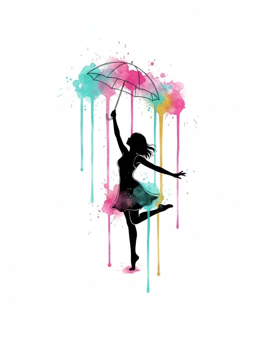 Watercolour Dancing in Rain Colour Temporary Tattoo