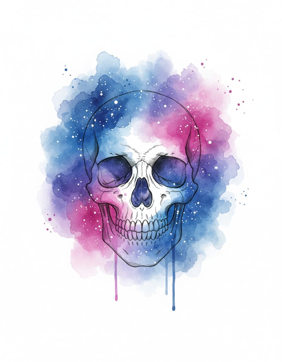 Watercolour Galaxy Skull Temporary Tattoo