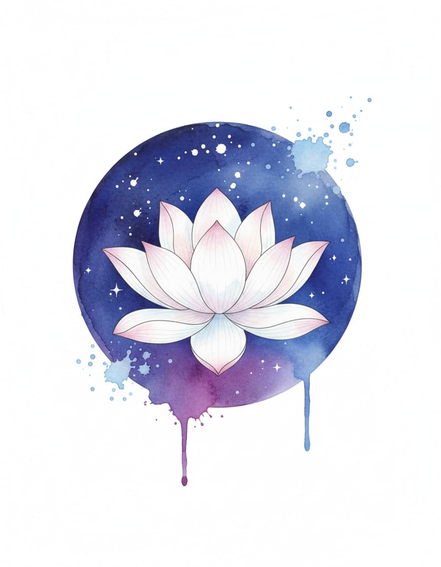 Watercolour Indigo Night Lotus Temporary Tattoo
