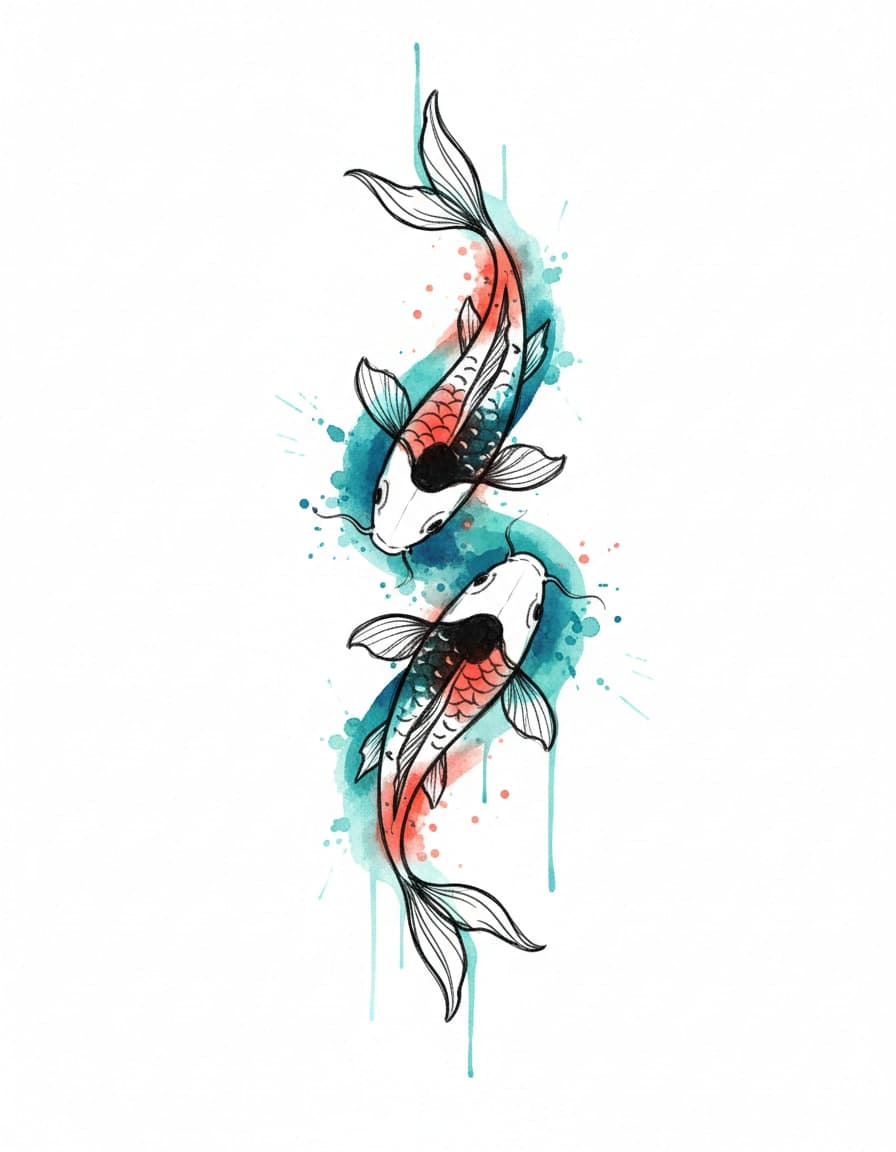 Watercolour Koi Stream Sleeve Temporary Tattoo