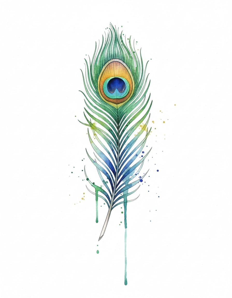 Watercolour Peacock Eye Feather Splash Temporary Tattoo