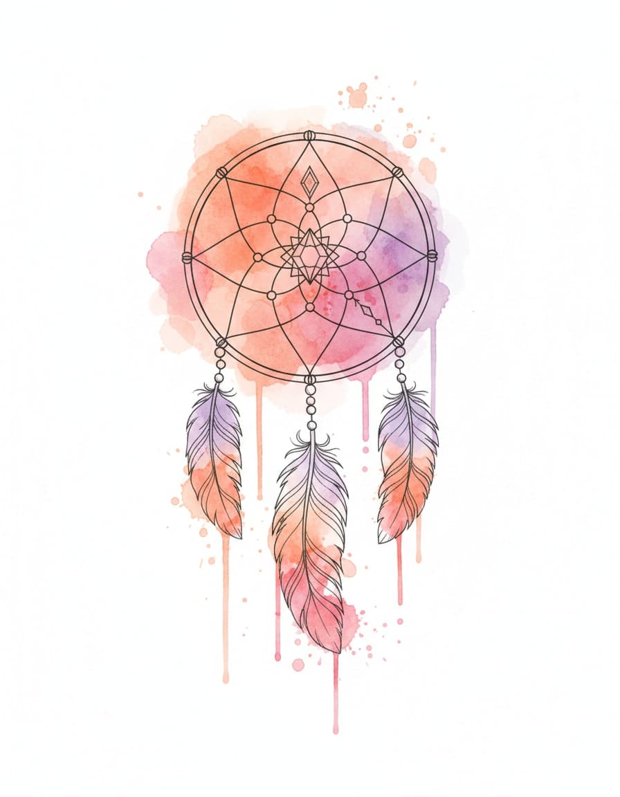 Watercolour Sunset Dream Catcher Temporary Tattoo