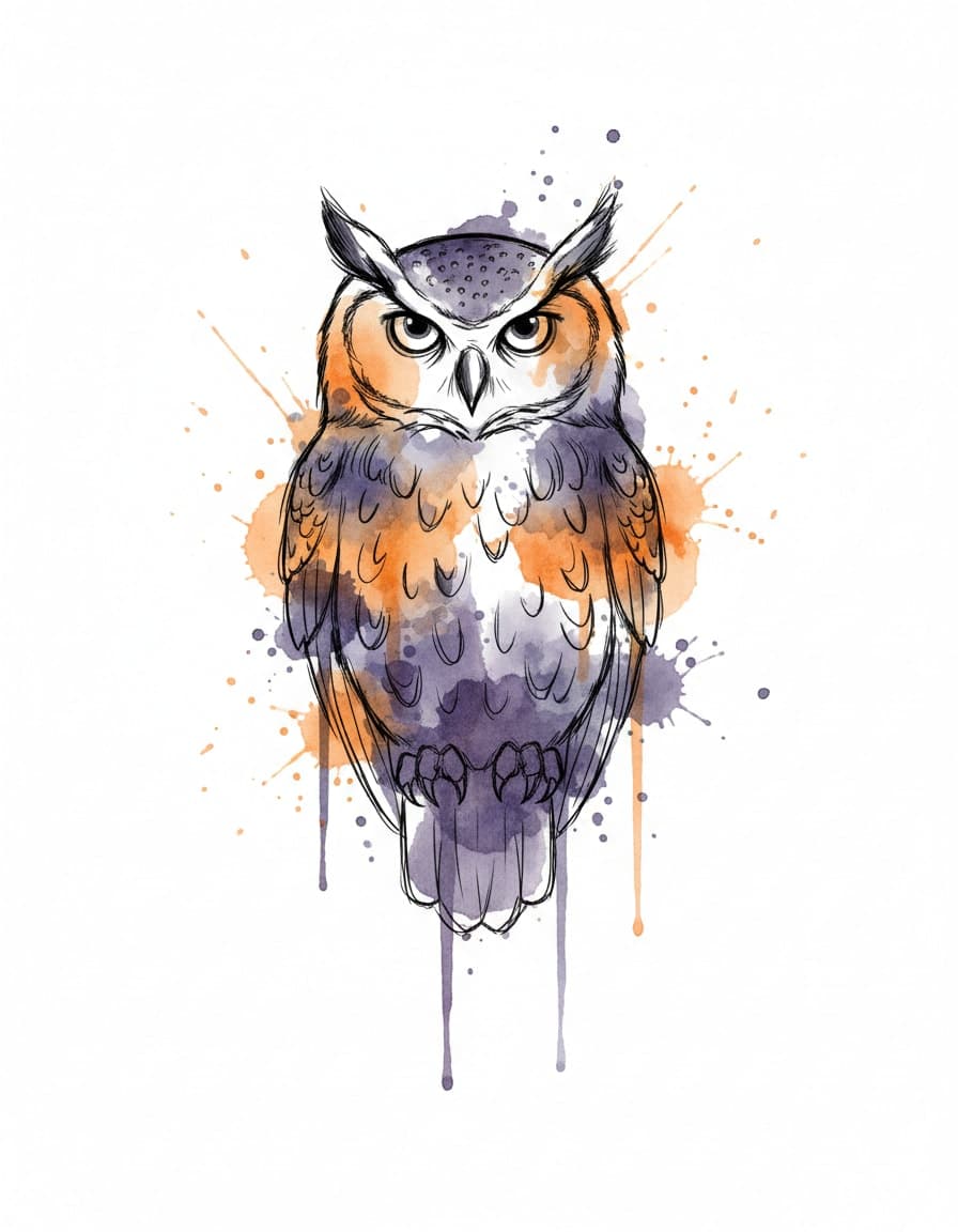 Watercolour Watercolour Owl Splash Temporary Tattoo